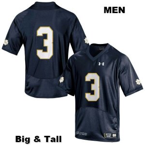 Notre Dame Fighting Irish Men's Houston Griffith #3 Navy Under Armour No Name Authentic Stitched Big & Tall College NCAA Football Jersey KSX7499GJ